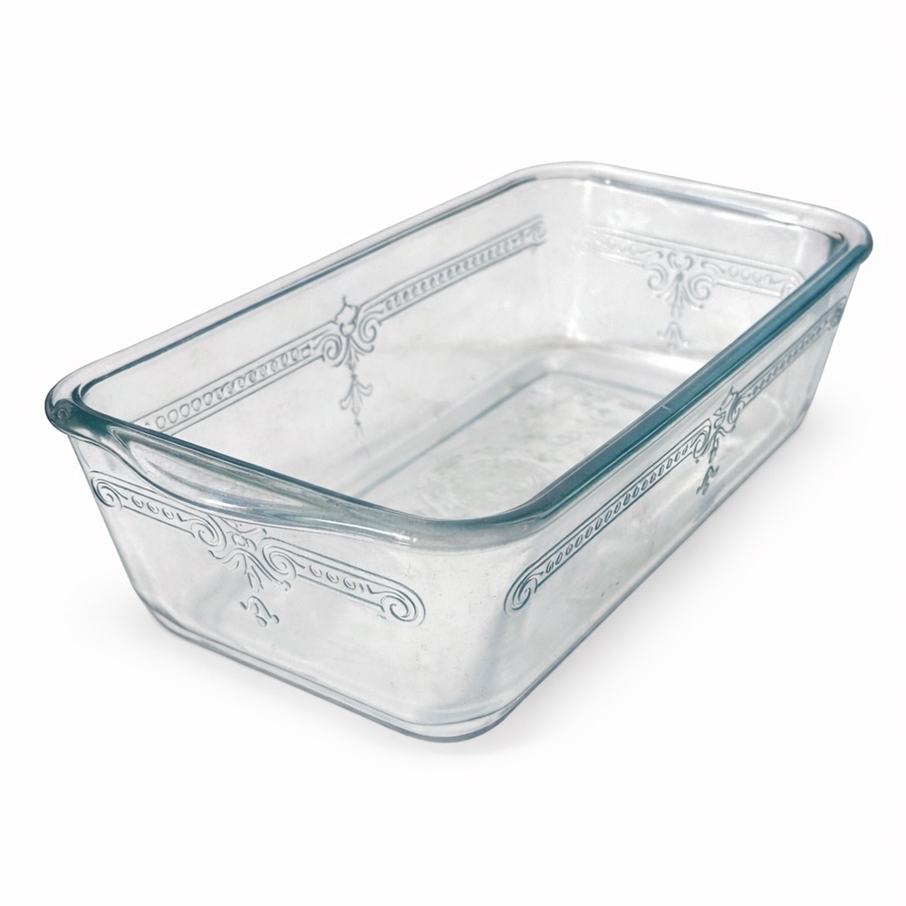 Vintage Fire-King Clear Glass Refrigerator Dish Philbe Scroll Pattern